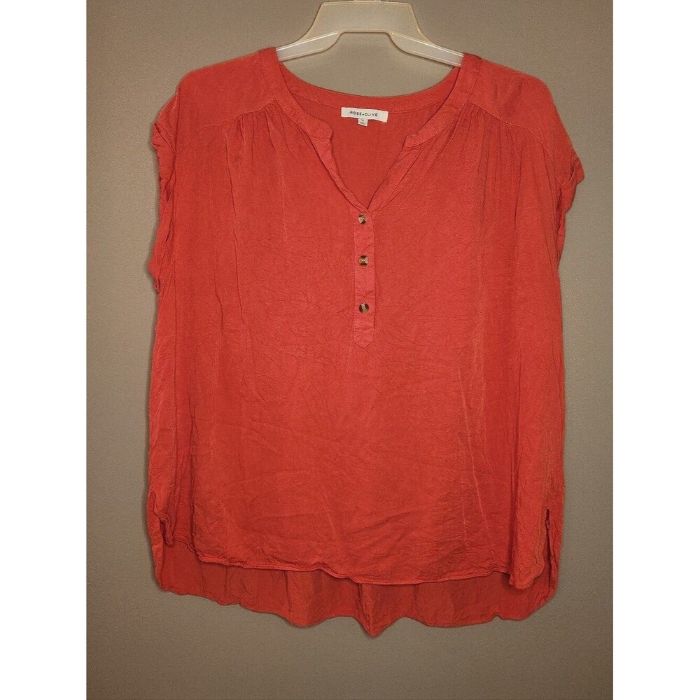 Rose & Olive Coral Split-Neck Blouse Size 1X